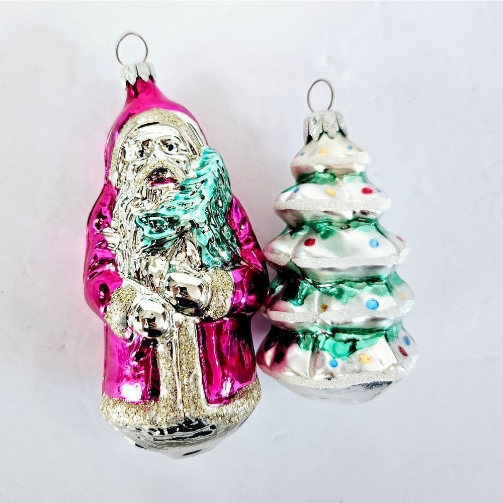 Vintage Set of Two Delicate Mercury Glass West Germany Christmas Tree Ornaments